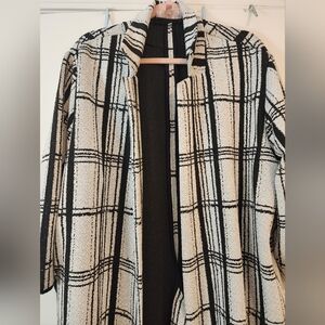 Philosophy Black White Plaid Open-Front Women's Sweater Coat 2X Academia